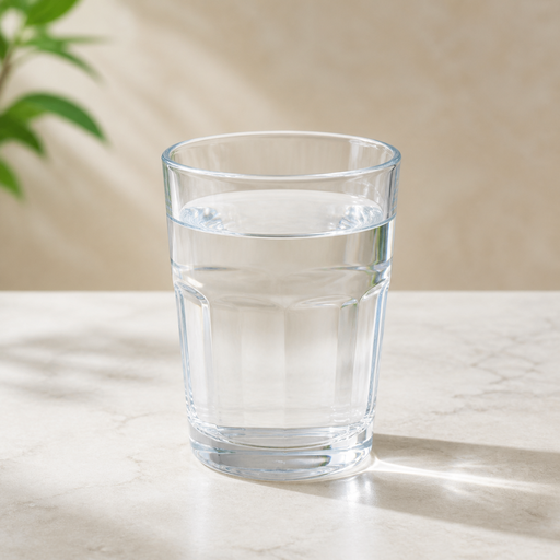 A clear glass of water.